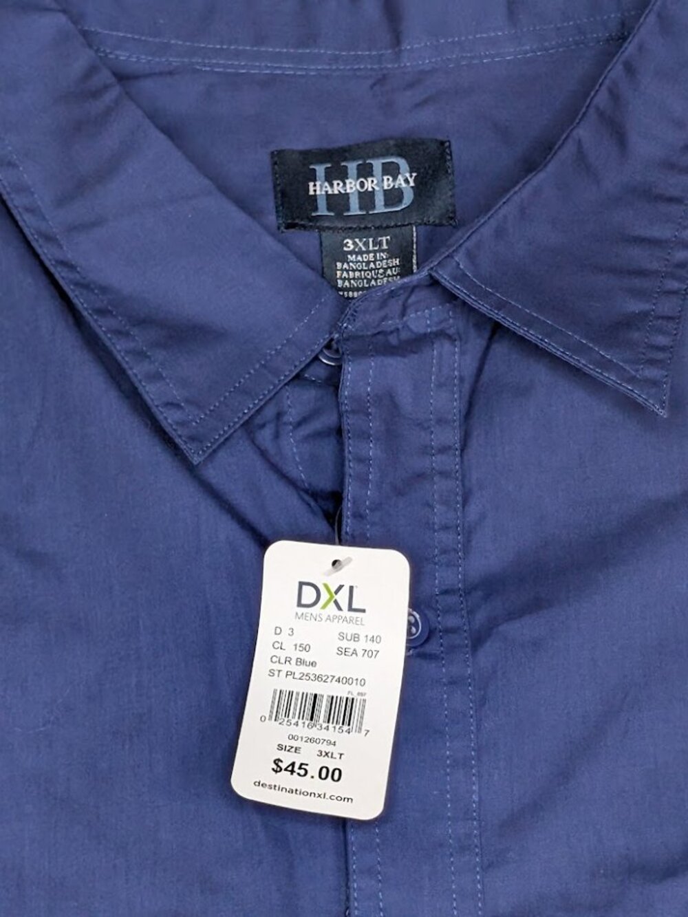 NWT Harbor Bay Men's Button-Down Shirt in Navy Blue Big And Tall